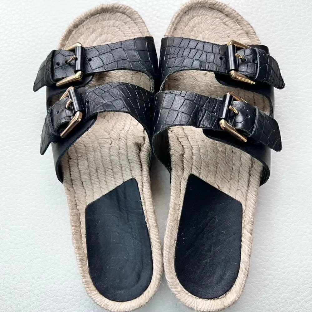 ALDO Buckle Black Sandal with Espadrille Sole NWT